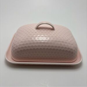 Ciroa Honeycomb Butter Dish Pink 🧈 Stoneware Vintage Style Kitchen Decor